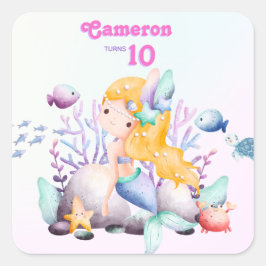 Adesivo Quadrado Imaginário Imobiliário Sob O Mar, Sereia Azul