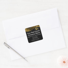 Adesivo Quadrado Imobiliário. Construção. Dourado negro