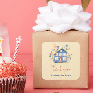 Adesivo Quadrado Imóveis Obrigado   Flores para casernas