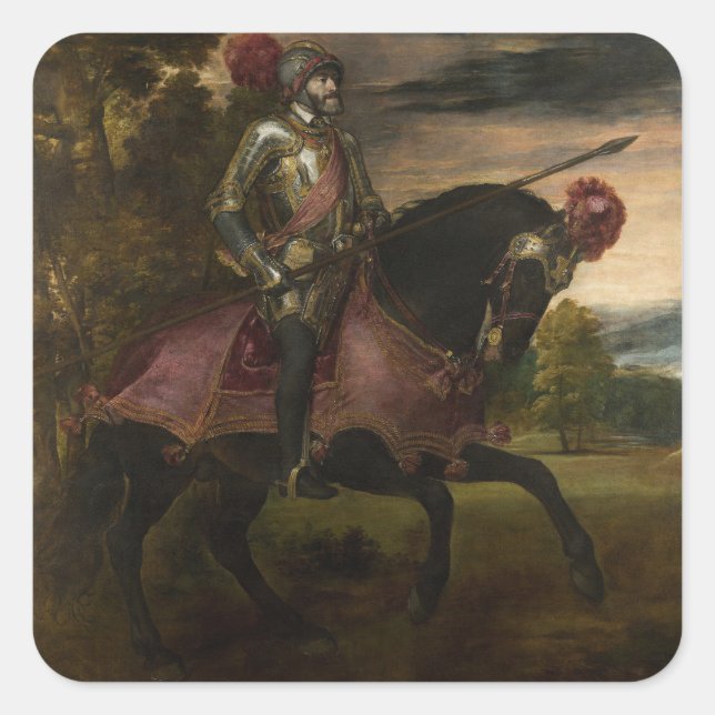 Adesivo Quadrado Imperador Charles V em Horseback (por Titian) (Frente)