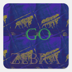 Adesivo Quadrado Impressão Abstrato "Vamos Ir Zebra" azul francês