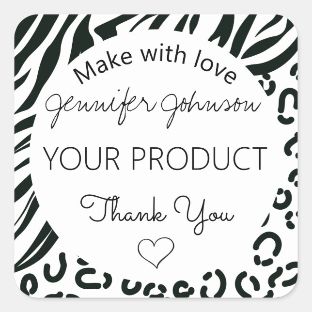 Adesivo Quadrado Impressão animal preto e branco (Frente)