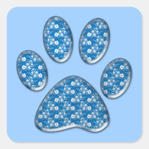 Adesivo Quadrado impressão azul da pata do gatinho