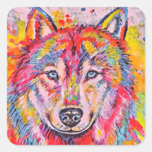 Adesivo Quadrado Impressão Colorida do Lobo