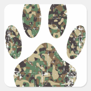 Adesivo Quadrado Impressão da Camo Dog Paw