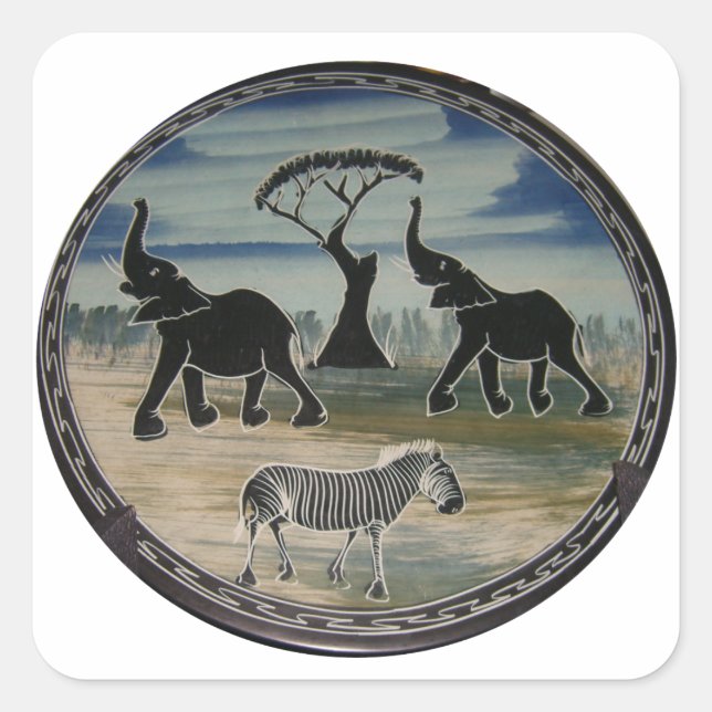 Adesivo Quadrado Impressão de Arte de Elefante Africano (Frente)