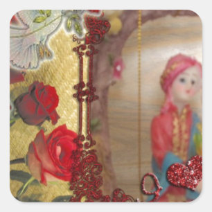 Adesivo Quadrado Impressão de Arte Gráfica Doll de Casamento