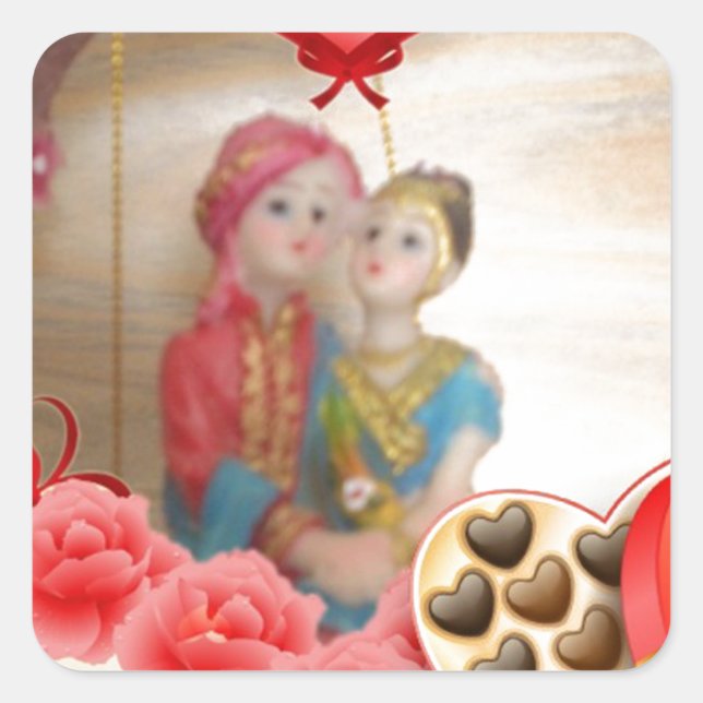 Adesivo Quadrado Impressão de Arte Romântica do Coração do Amor (Frente)