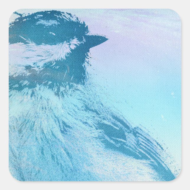 Adesivo Quadrado Impressão de Chickadee em Casca Preta (Frente)