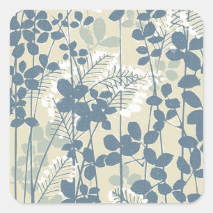 Adesivo Quadrado Impressão de Flores Azuis Florais de Arte Japones