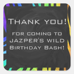 Adesivo Quadrado Impressão de Monograma Zebra Negra e Arco-Íris