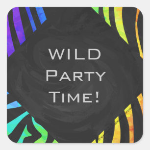 Adesivo Quadrado Impressão de Monograma Zebra Negra e Arco-Íris