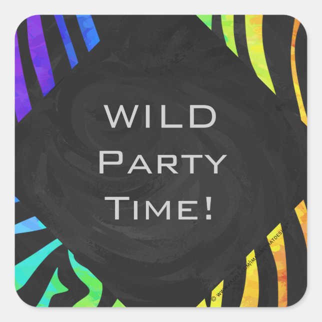 Adesivo Quadrado Impressão de Monograma Zebra Negra e Arco-Íris (Frente)