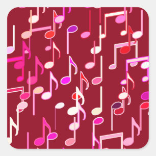 Adesivo Quadrado Impressão de Notas Musicais - Burgundy, multicama
