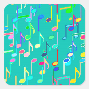 Adesivo Quadrado Impressão de Notas Musicais - turquesa, multicamad