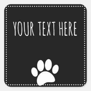Adesivo Quadrado Impressão de Pata de Cachorro Texto Editável Preto