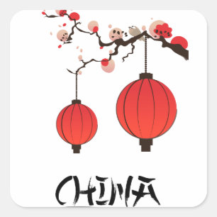 Adesivo Quadrado Impressão de pôster de viagem Lanternas da China.