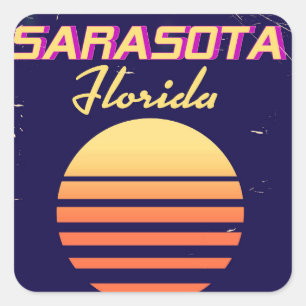 Adesivo Quadrado Impressão de viagem vintage de Sarasota Flórida an
