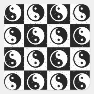 Adesivo Quadrado Impressão do bloco Zen Yin-yang, branco preto, mar