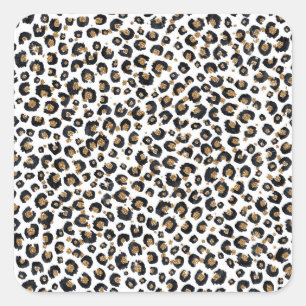 Adesivo Quadrado Impressão Elegante, Dourada, de Leopardo Preto-Ne