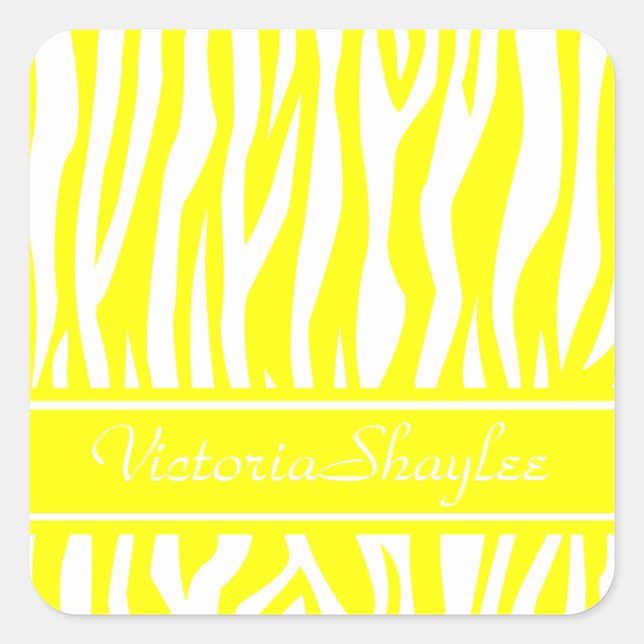 Adesivo Quadrado Impressão em zebra amarela com texto personalizado (Frente)