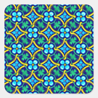 Adesivo Quadrado Impressão Floral Amarelo-Teal Design Mexicano
