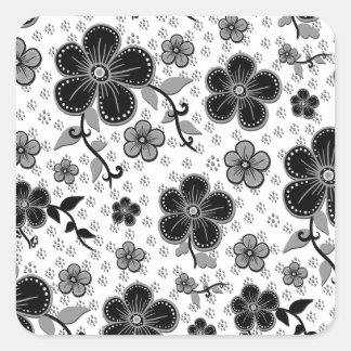 Adesivo Quadrado Impressão Floral preto-e-branco