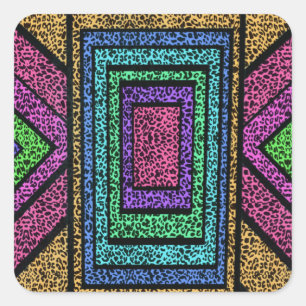 Adesivo Quadrado Impressão Geométrica Colorida Rainbow Leopardo