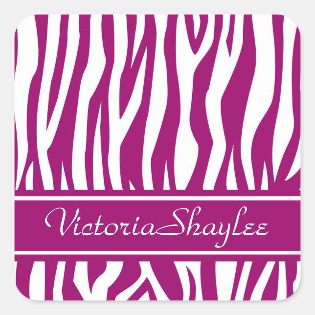Adesivo Quadrado Impressão Magenta Zebra com texto personalizado (Frente)