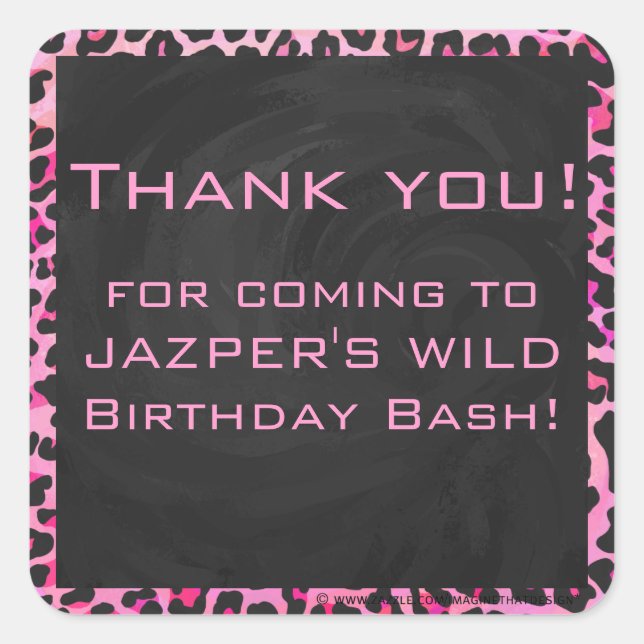 Adesivo Quadrado Impressão preto-e-rosa-quente (Frente)