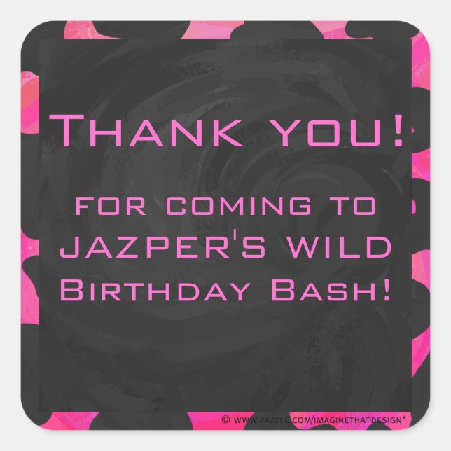 Adesivo Quadrado Impressão preto-rosa-quente da vaca monográfica (Frente)