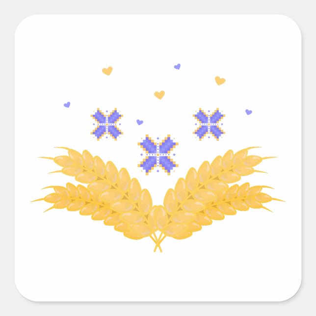 Adesivo Quadrado Impressão ucraniano - bordados e grãos (Frente)
