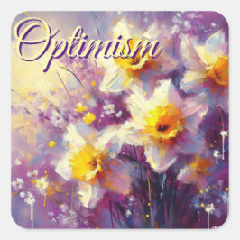 Adesivo Quadrado Impressionista Daffodil Floral Purple Yellow Art