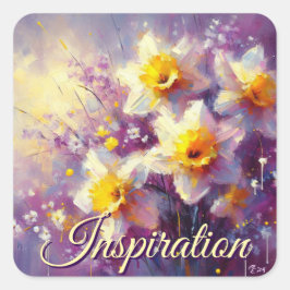 Adesivo Quadrado Impressionista Daffodil Floral Purple Yellow Art