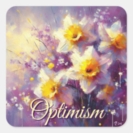 Adesivo Quadrado Impressionista Daffodil Floral Purple Yellow Art