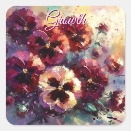 Adesivo Quadrado Impressionista Maroon Pansies Floral Pintura