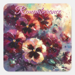 Adesivo Quadrado Impressionista Maroon Pansies Floral Pintura
