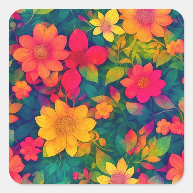 Adesivo Quadrado Impressões de Flor Vermelho Deliciosas (Frente)