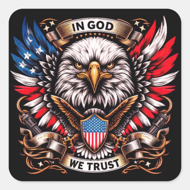 Adesivo Quadrado "In God We Trust Eagle" A (Frente)