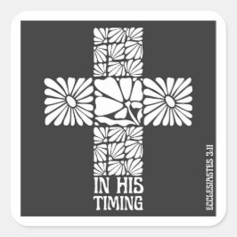 Adesivo Quadrado In His Timing Christian Sticker Faith Cross Floral