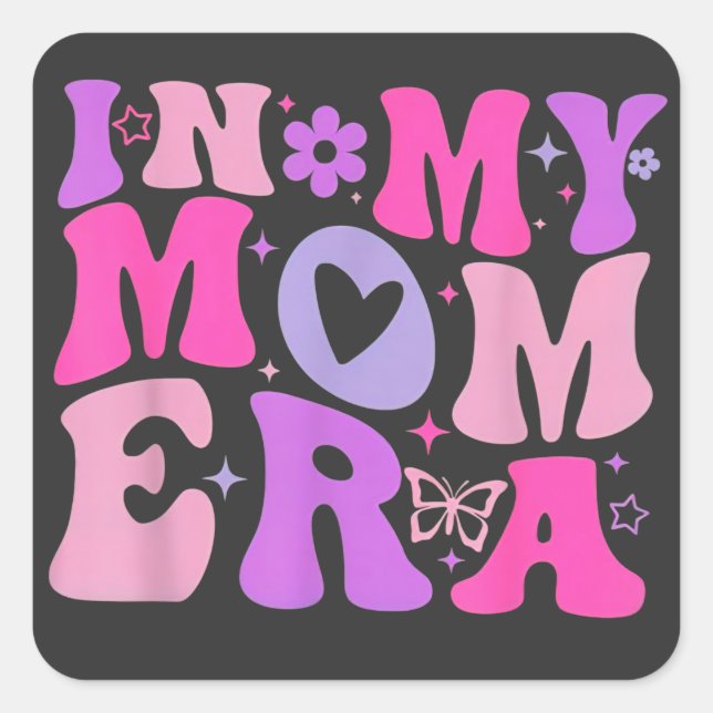 Adesivo Quadrado in My Mom Era Lover Groovy Retro Mom Mother's Day  (Frente)