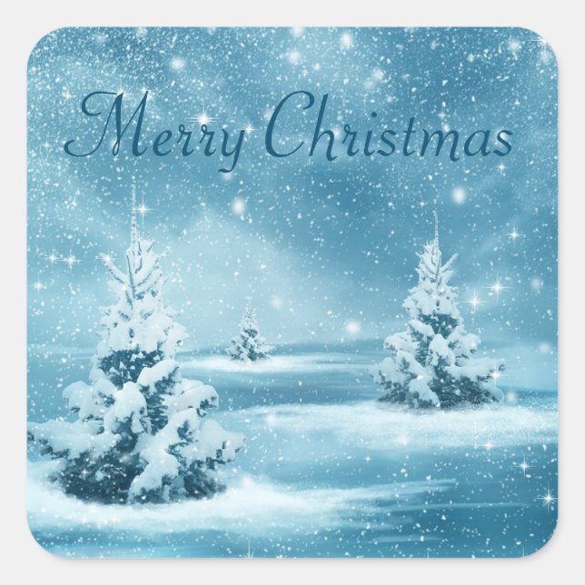 Adesivo Quadrado Incrível Dia da Neve, Árvore de Natal (Frente)