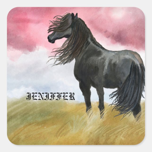 Adesivo Quadrado Incrível Horse Watercolor (Frente)