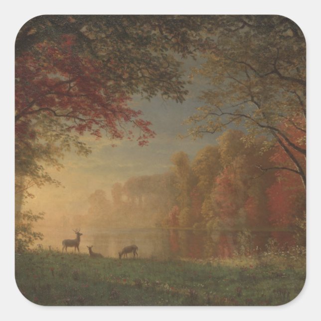 Adesivo Quadrado Indian Sunset Deer by a Lake (Frente)