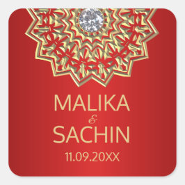 Adesivo Quadrado índio Mandala Flor RED Dourado Casamentos
