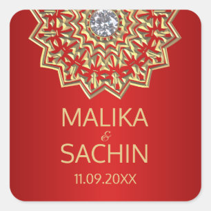 Adesivo Quadrado índio Mandala Flor RED Dourado Casamentos