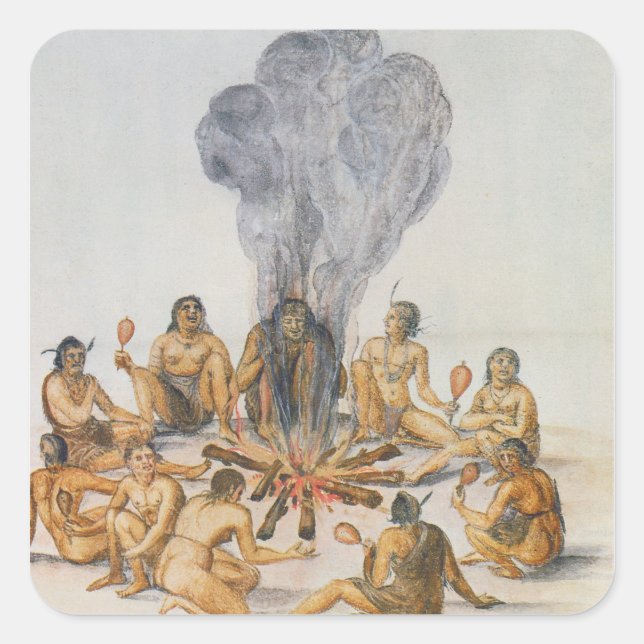 Adesivo Quadrado Índios em torno de um incêndio (Frente)
