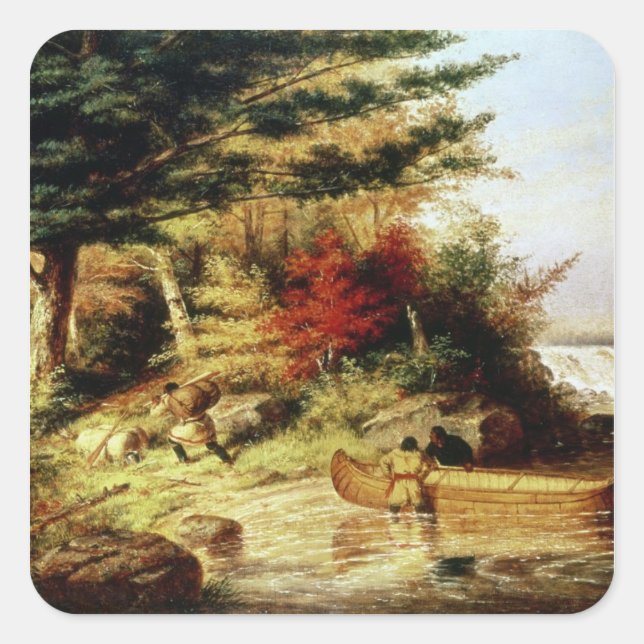 Adesivo Quadrado Índios transportam peles através do Canadá (Frente)