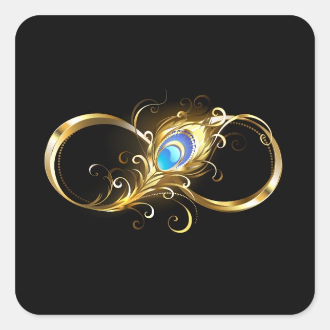 Adesivo Quadrado Infinidade com a pena Pavão de Ouro (Frente)