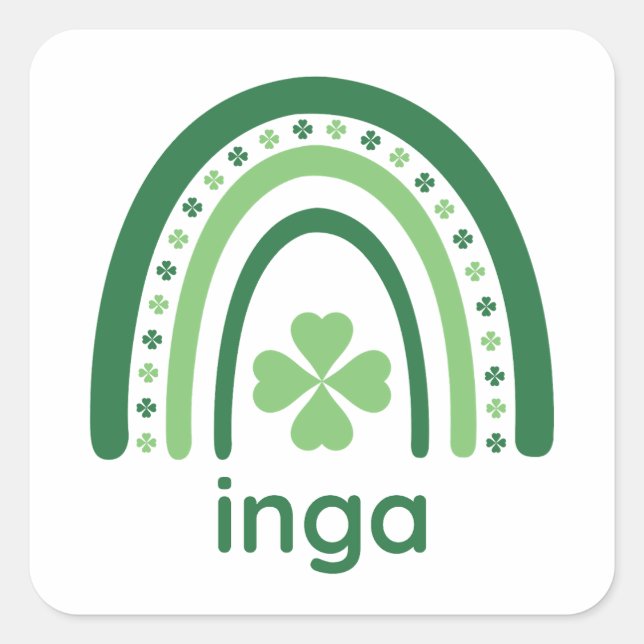 Adesivo Quadrado inga Nome Clover Boho Rainbow (Frente)